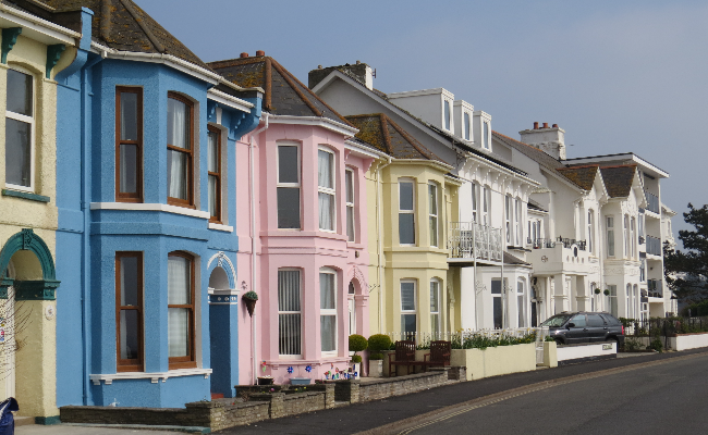 A street of colourful properties in Exmouth
